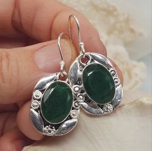 Silver 925 Earrings Natural Raw Jade Raw Stones